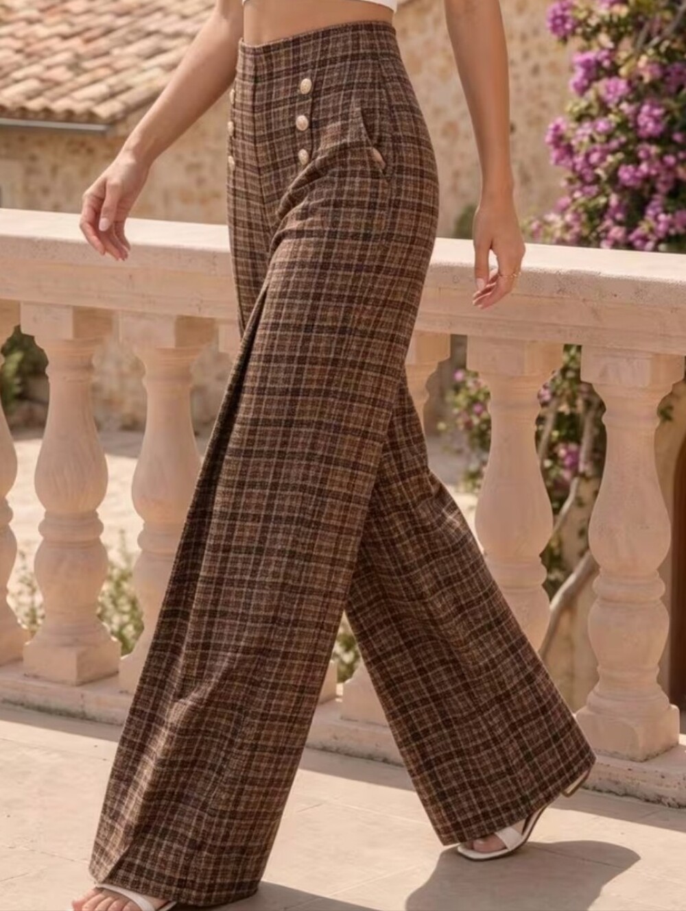 Women'S Spring-Summer Elegant High-Waist Versatile Plaid Striped Retro Trousers - Picture 2 of 10